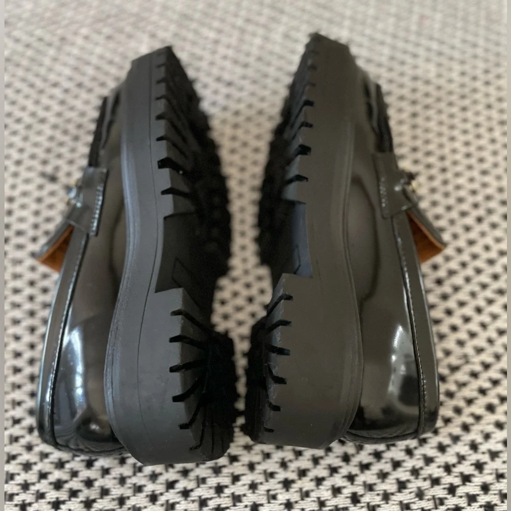 Thursday Platform Penny Loafer Black Patent Leather Size 7 Gold